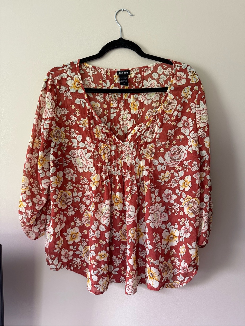 torrid Rust Floral V-Neck Peasant Blouse